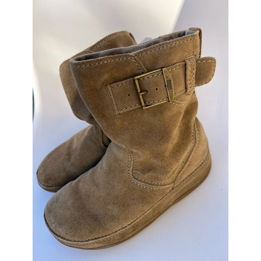 FitFlop Superboot Brown Suede Wedge Ankle Boots Women’s Size 7 Microwobbleboard